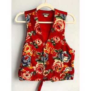 NAF NAF Vintage Retro Y2K Men's Cotton Corduroy Red Floral Print Vest Size Small